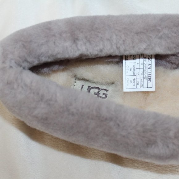 NIB UGG WOMEN'S SPILL SEAM SUEDE SHEARLING SLIP ON SLIPPERS GRAY - Picture 5 of 7